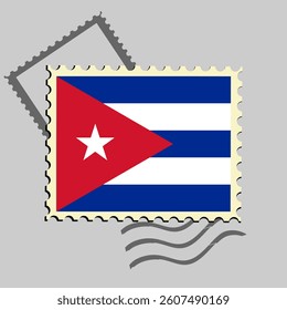 Cuba flag postage stamp. Isolated vector illustration on grey post stamp background