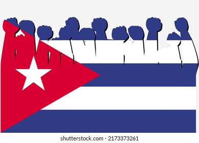 Cuba Flag With Raised Protest Hands Vector, Country Flag Logo, Cuba Protesting Concept, Flat Design, Against Idea