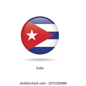 Cuba flag - round glossy button. Vector Illustration.