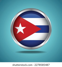 The Cuba flag. Round glossy. Silver frame. Isolated on color gradient background