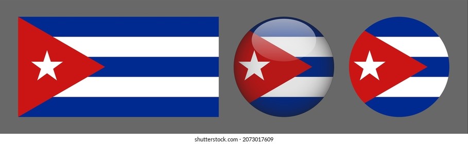 Cuba flag set collection, button rounded, flat rounded.