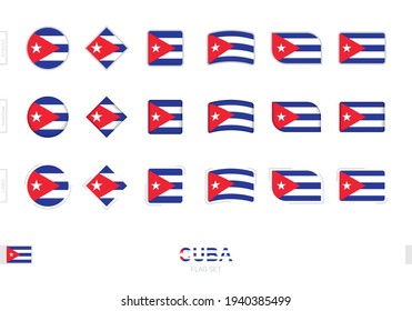Cuba flag set, simple flags of Cuba with three different effects. Vector illustration.