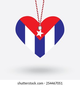 Cuba flag in the shape of a heart with hang tags