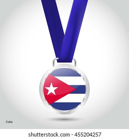 Cuba Flag in Silver Medal. Vector Illustration. RIO Olympic Game silver Medal. Vector Illustration