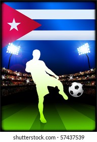 Cuba Flag with Soccer Player on Stadium Background Original Illustration