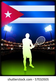 Cuba Flag with Tennis Player on Stadium Background Original Illustration