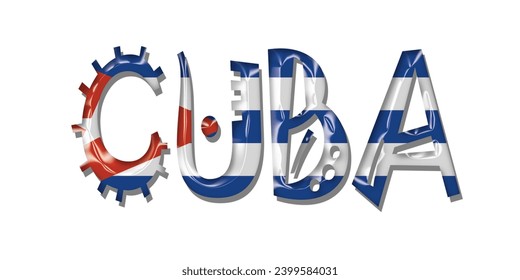 Schriftart des CUBA-Flaggen, bunter Hintergrund der 3D-Flagge in Kuba, Vektorgrafik auf Kuba