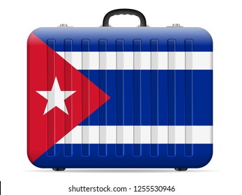 Cuba flag travel suitcase on a white background. Vector illustration.
