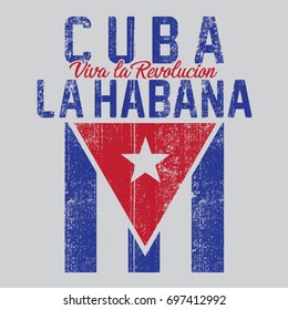 Tipografía de la bandera cubana, gráficos de camisetas, vectores