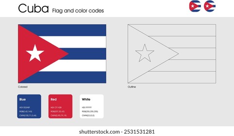 Cuba Flag version of colored, outline and icons