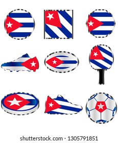 Cuba flag, as well as various icons of the colors of the national flag, an illustration on a white background