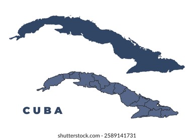 Cuba flat and outline vector map set