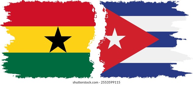 Cuba and Ghana grunge flags connection, vector