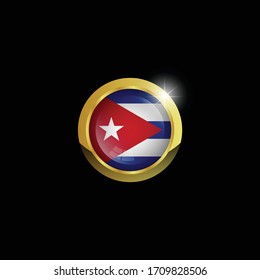 cuba gold button with shine.Conceptual vector illustration in flat style design.Isolated on background.