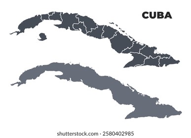 Cuba grey political map simple flat illustration set