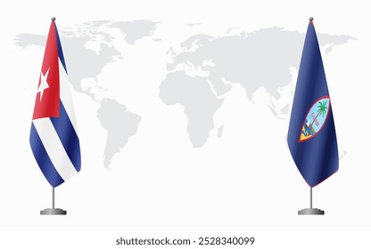 Banderas de Cuba y Guam para reunión oficial con antecedentes del mapa mundial.