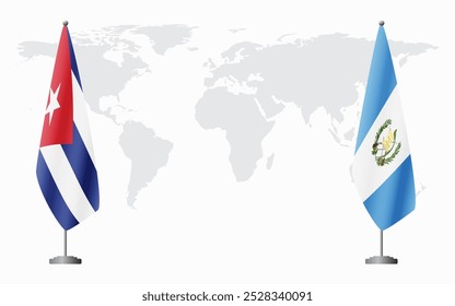 Cuba e Guatemala bandeiras para reunião oficial contra fundo do mapa do mundo.