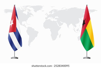 Cuba and Guinea Bissau flags for official meeting against background of world map.