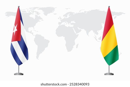 Cuba and Guinea flags for official meeting against background of world map.