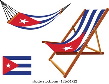 cuba hammock and deck chair set against white background, abstract vector art illustration