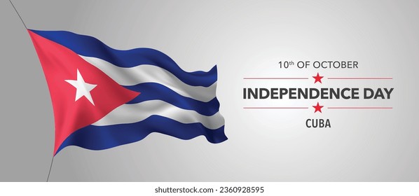 Cuba happy independence day greeting card, banner with template text vector illustration. Cuban memorial holiday 10th of October design element with 3D flag with stripes