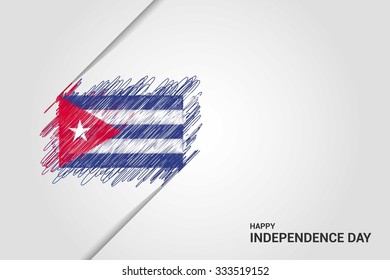 Cuba Happy independence day scribble flag. Hand drawn Country flag on Gray crumbled paper. vintage background wallpaper vector illustration.