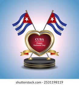 Cuba Happy National Day small table flag with Golden Heart