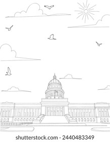 Cuba, Havana, The Capital line art drawing for kids and adults coloring book