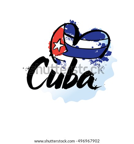 Cuba Havana logo. hand lettering and colorful watercolor elements background. Vector illustration hand drawn isolated