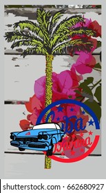 Cuba Havana palm beach hibiscus flower blue car