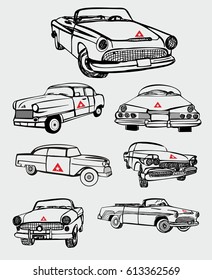 Cuba Havana-American vintage car hand drawn graphic design vector art
