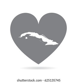 Cuba heart. Heart shape icon with white map