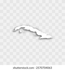 Cuba high detailed vector representation of country silhouette. White color on transparent background with dropped shadow. For educational, decorative, or informational use.