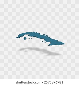 Cuba high detailed vector representation of country silhouette. 3D map on transparent background with dropped shadow. For educational, decorative, or informational use.