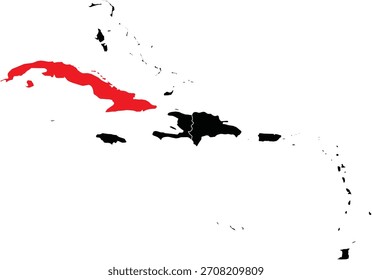 Cuba destacada en el mapa de la silueta caribeña
