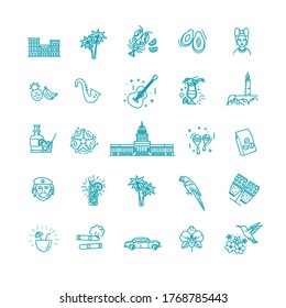 Cuba icon set. Outline vector icons of Cuban culture