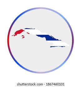 Cuba icon. Shape of the country with Cuba flag. Round sign with flag colors gradient ring. Neat vector illustration.