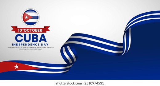 Cuba independence day celebration background with waving ribbon cuba flag design