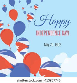 Cuba Independence Day Greeting Card. Flying Flat Balloons In National Colors of Cuba. Happy Independence Day Vector Illustration. Cuban Flag Balloons.