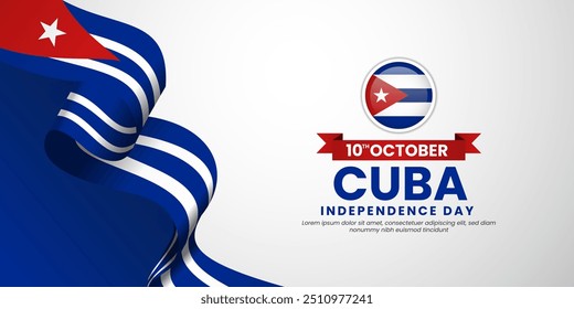 Cuba Independence Day on October 10 banner background with waving ribbon cuba flag design