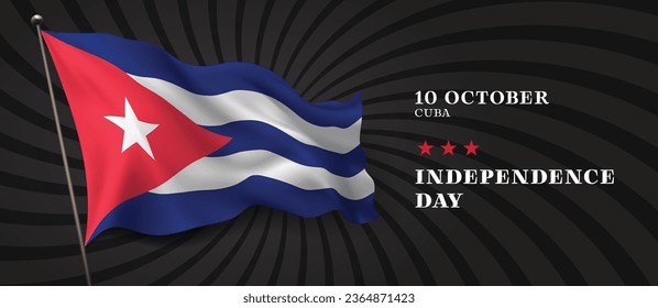 Banner vectorial del día de la independencia de Cuba, tarjeta de saludo. Bandera ondulada cubana en el diseño horizontal de la fiesta patriótica nacional del 10 de octubre