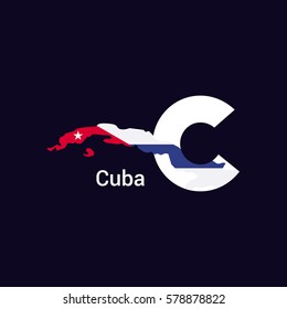 Cuba Initial Letter Country with Map and Flag Vector