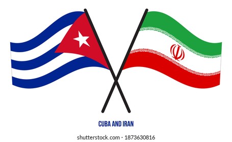Cuba and Iran Flags Crossed And Waving Flat Style. Official Proportion. Correct Colors.