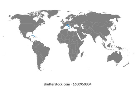 Cuba, italy countries highlighted on world map. Diplomatic, trade, health relations.