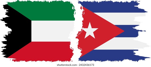 Cuba and Kuwait grunge flags connection, vector