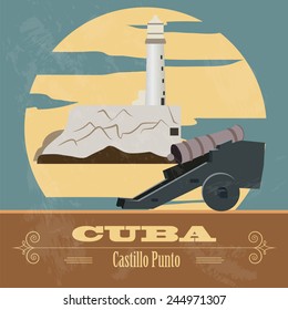 Cuba landmarks. Retro styled image. Vector illustration