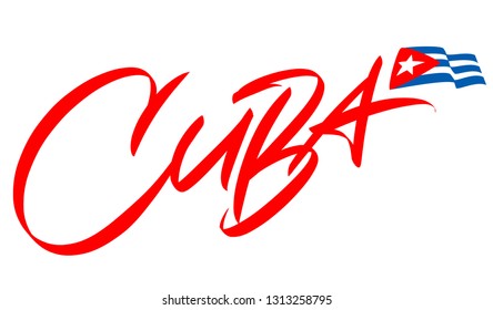 Cuba lettering design for t-shirt, mug, poster. Vector hand drawn inscription. Viva Cuba Libre. Viva Cuba. Apparel Print. Cuba handwritten inscription.