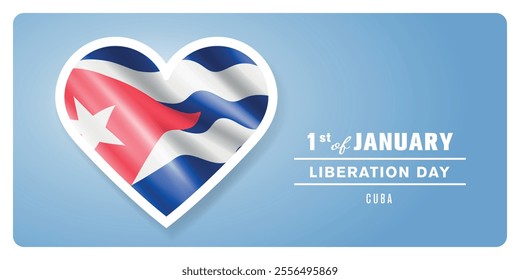 Cuba liberation day vector banner, greeting card. Cuban wavy flag in 1st of January national patriotic holiday horizontal design