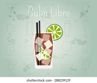 Cuba Libre Cocktail banner and poster template. Summer stylish design. Isolated on unusual Background. Vector illustration
