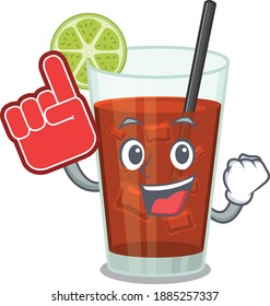 Cuba libre cocktail in cartoon drawing character design with Foam finger